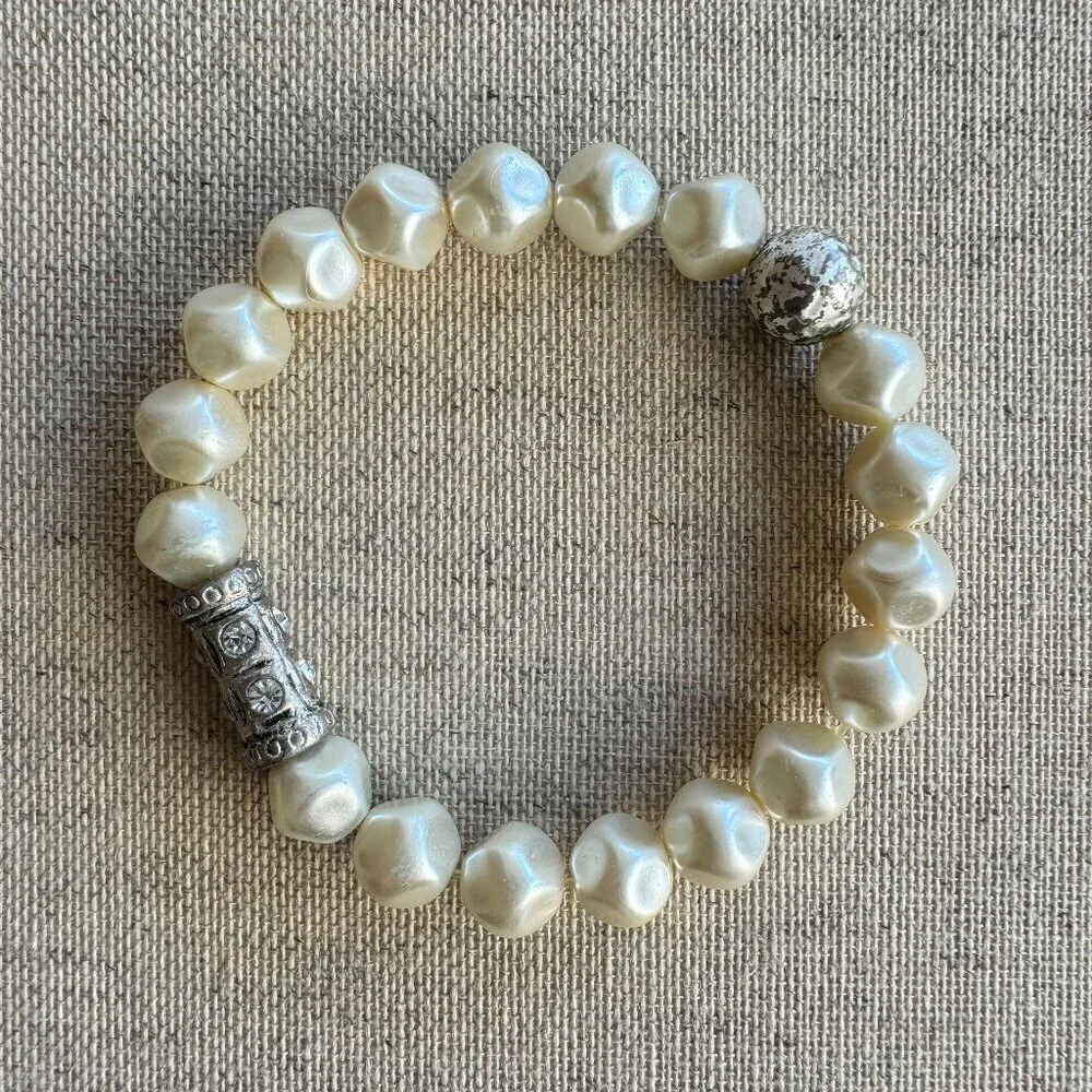 Faux Pearl and Silver Stretch Bracelet